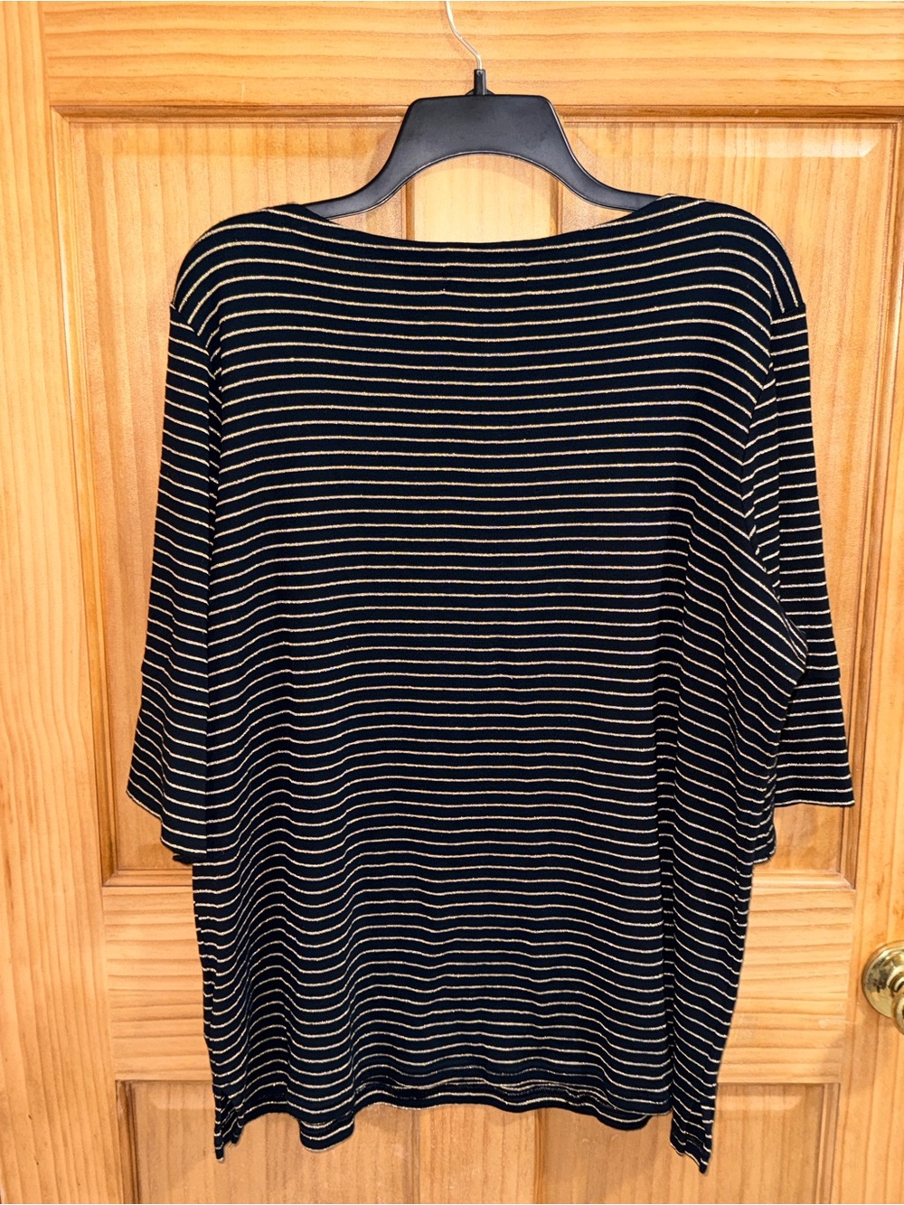 NWOT Lauren Ralph Lauren Black & Metallic Gold Striped Knit Top w 3/4 Sleeve-3X - Picture 7 of 10